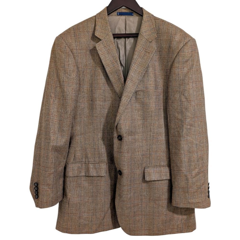 Paul Fredrick Silk & Wool Glen Plaid Blazer 46R - Tailored Sleeves